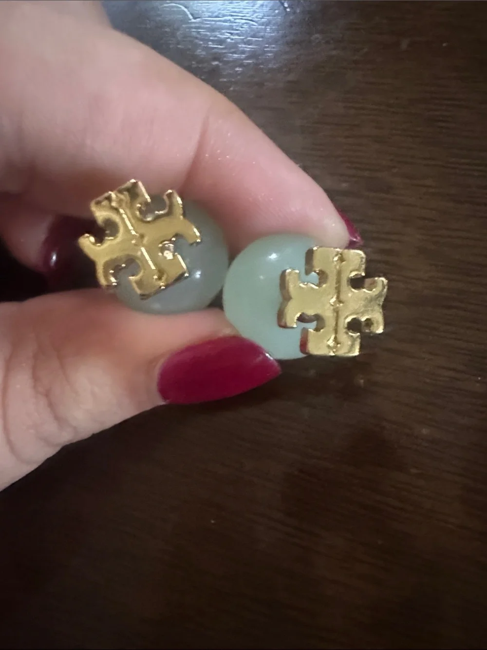 Tory Burch Jade style and Gold Double-Face Kira T Logo Studs NEW $129